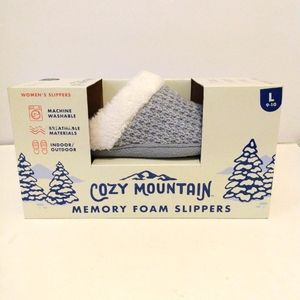 Cozy Mountain Gray White Knit Faux Fur Lined In Door Out Door Slippers sz L 9-10